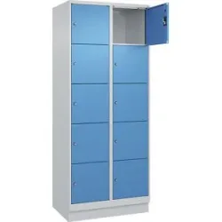 kaiserkraft 5er-Schließfachschrank Evolo PLUS, 2 Abteile, lichtgrau / lichtblau, B 800 mm, 10 Fächer, mit Bodensockel, Zylinderschloss