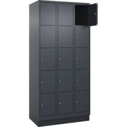 kaiserkraft 5er-Schließfachschrank Evolo PLUS, 3 Abteile, grau, B 900 mm, 15 Fächer, mit Bodensockel, Zylinderschloss