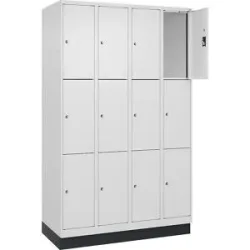 kaiserkraft 3er-Schließfachschrank Evolo PLUS, 4 Abteile, weiß, B 1200 mm, 12 Fächer, mit Bodensockel, Zylinderschloss