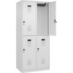 Doppelstock-Spind Evolo PLUS, 2 Abteile, verkehrsweiß, B 800 mm, mit Bodengleitern, Drehriegel C+P
