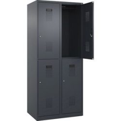 Doppelstock-Spind Evolo PLUS, 2 Abteile, grau, B 800 mm, mit Bodengleitern, Zylinderschloss C+P