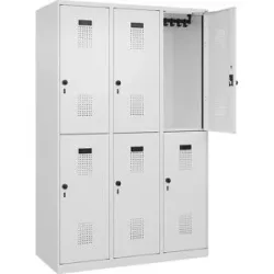Doppelstock-Spind Evolo PLUS, 3 Abteile, verkehrsweiß, B 1200 mm, mit Bodengleitern, Drehriegel C+P