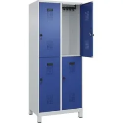 Doppelstock-Spind Evolo PLUS, 2 Abteile, lichtgrau / enzianblau, B 800 mm, mit breiten Füßen, Drehriegel C+P