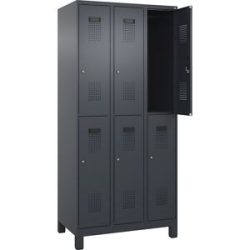 Doppelstock-Spind Evolo PLUS, 3 Abteile, grau, B 900 mm, mit breiten Füßen, Zylinderschloss C+P