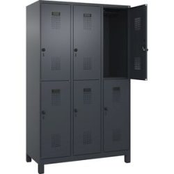 Doppelstock-Spind Evolo PLUS, 3 Abteile, grau, B 1200 mm, mit breiten Füßen, Drehriegel C+P