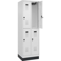 Doppelstock-Spind Evolo PLUS, 2 Abteile, verkehrsweiß, B 600 mm, mit Bodensockel, Drehriegel C+P