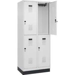 Doppelstock-Spind Evolo PLUS, 2 Abteile, verkehrsweiß, B 800 mm, mit Bodensockel, Drehriegel C+P