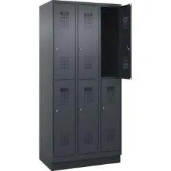 Doppelstock-Spind Evolo PLUS, 3 Abteile, grau, B 900 mm, mit Bodensockel, Zylinderschloss C+P