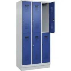 Doppelstock-Spind Evolo PLUS, 3 Abteile, lichtgrau / enzianblau, B 900 mm, mit Bodensockel, Zylinderschloss C+P