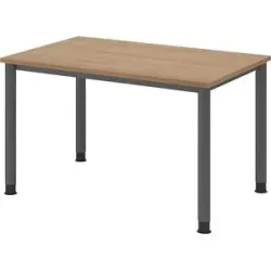 kaiserkraft Schreibtisch, HxT 685 - 810 x 800 mm, 4 Rundrohrbeine, Breite 1200 mm, graphit / Nussbaum