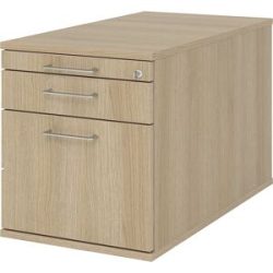 Rollcontainer, 1 Utensilienschub, 1 Materialschub, 1 Hängeregistratur, Tiefe 800 mm, Eiche eurokraft pro