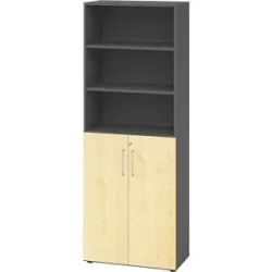 RENATUS - Büroregalschrank, 5 Fachböden, 6 Ordnerhöhen, davon 3 offen, graphit / Ahorn-Dekor eurokraft pro