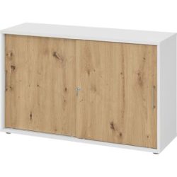 Schiebetürenschrank, Höhe 748 mm, 1 Fachboden, weiß / Asteiche eurokraft pro
