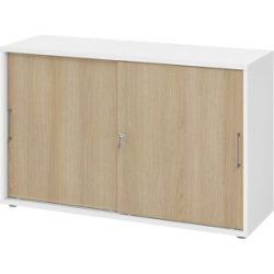 Schiebetürenschrank, Höhe 748 mm, 1 Fachboden, weiß / Eiche eurokraft pro
