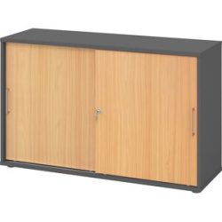 Schiebetürenschrank, Höhe 748 mm, 1 Fachboden, graphit / Buche eurokraft pro