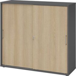 Schiebetürenschrank, Höhe 1100 mm, 2 Fachböden, graphit / Eiche eurokraft pro