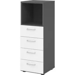 RENATUS - Regalschrank, 1 Fach offen / 4 Schubladen, graphit / weiß eurokraft pro