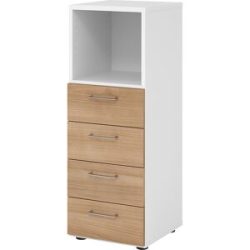RENATUS - Regalschrank, 1 Fach offen / 4 Schubladen, weiß / Nussbaum eurokraft pro