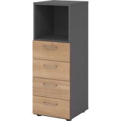 RENATUS - Regalschrank, 1 Fach offen / 4 Schubladen, graphit / Nussbaum eurokraft pro