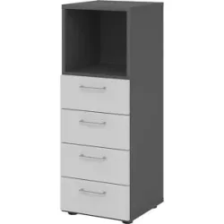 RENATUS - Regalschrank, 1 Fach offen / 4 Schubladen, graphit / lichtgrau eurokraft pro
