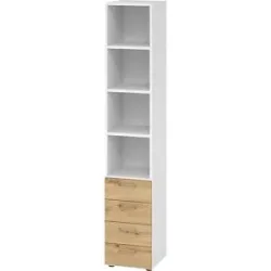 RENATUS - Regalschrank, 3 Fachböden / 4 Schubladen, weiß / Asteiche eurokraft pro