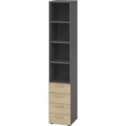 RENATUS - Regalschrank, 3 Fachböden / 4 Schubladen, graphit / Eiche eurokraft pro