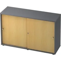 Schiebetürenschrank, 1 Fachboden, Mitteltrennwand, graphit / Buche eurokraft pro