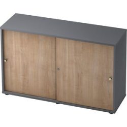 Schiebetürenschrank, 1 Fachboden, Mitteltrennwand, graphit / Nussbaum-Dekor eurokraft pro