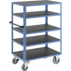 Etagenwagen CustomLine, 4-seitig offen, 5 Etagen, mit Zentralstopp, lichtblau RAL 5012 eurokraft pro
