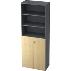 Kombi-Schrank, 5 Fachböden, 2 Flügeltüren, graphit / Ahorn-Dekor eurokraft pro