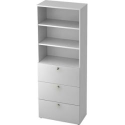 Kombi-Schrank, 2 Fachböden, 3 Hängeregistraturschübe, weiß / Alusilber eurokraft pro