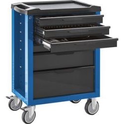 kaiserkraft Werkzeugwagen mit 6 Schubladen, HxBxT 977 x 708 x 459 mm, enzianblau/schwarz