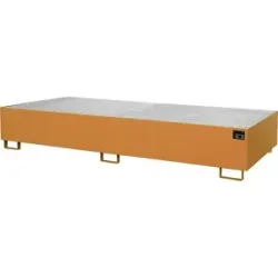 Regal-Bodenwanne, 1000 l Auffangvolumen, LxBxH 3250 x 1300 x 380 mm, mit Gitterrost, gelborange eurokraft pro