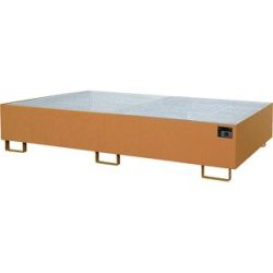 Regal-Bodenwanne, 570 l Auffangvolumen, LxBxH 2650 x 1300 x 300 mm, mit Gitterrost, gelborange eurokraft pro