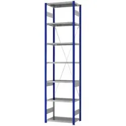 Steckregal, Bauart leicht, einseitig, HxBxT 3000 x 750 x 400 mm, blau/verzinkt, Grundregal eurokraft pro