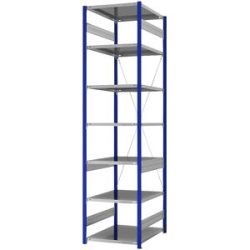 Steckregal, Bauart leicht, einseitig, HxBxT 3000 x 750 x 800 mm, blau/verzinkt, Grundregal eurokraft pro