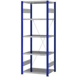 Steckregal, Bauart leicht, einseitig, HxBxT 2000 x 750 x 500 mm, blau/verzinkt, Grundregal eurokraft pro