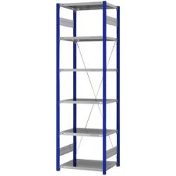 Steckregal, Bauart leicht, einseitig, HxBxT 2500 x 750 x 500 mm, blau/verzinkt, Grundregal eurokraft pro