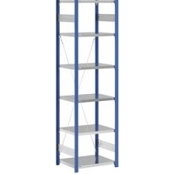 Steckregal, Bauart leicht, einseitig, HxBxT 2500 x 750 x 600 mm, blau/verzinkt, Grundregal eurokraft pro