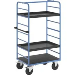 Etagenwagen, 2 Seitenwände, Ladefläche 975 x 700 mm, 3 Etagen, mit Rand, Vollgummi eurokraft pro