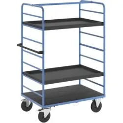 Etagenwagen, 2 Seitenwände, Ladefläche 1175 x 800 mm, 3 Etagen, mit Rand, Vollgummi eurokraft pro