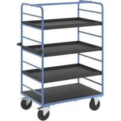 Etagenwagen, 2 Seitenwände, Ladefläche 1175 x 800 mm, 4 Etagen, mit Rand, Vollgummi eurokraft pro