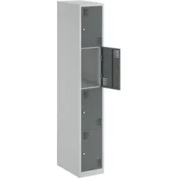 4er-Schließfachschrank Alvina, 1 Abteil, lichtgrau / basaltgrau, Breite 300 mm, Zylinderschloss eurokraft basic