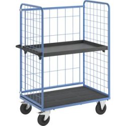 Etagenwagen, Drahtgitter dreiseitig, Tragfähigkeit 500 kg, Vollgummireifen, Ladefläche LxB 1175 x 755 mm, 2 Etagen, mit Rand eurokraft pro