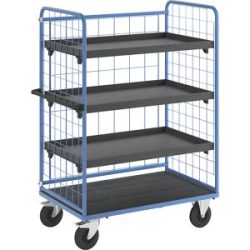 Etagenwagen, Drahtgitter dreiseitig, Tragfähigkeit 500 kg, Vollgummireifen, Ladefläche LxB 1175 x 755 mm, 4 Etagen, mit Rand eurokraft pro