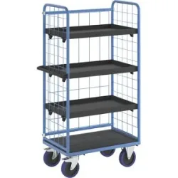 Etagenwagen, mit 3-seitigen Gitterwänden, Ladeflächen-LxB 940 x 730 mm, 4 Etagen, mit Rand eurokraft pro