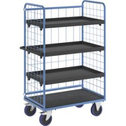 Etagenwagen, mit 3-seitigen Gitterwänden, Ladeflächen-LxB 1140 x 730 mm, 4 Etagen, mit Rand eurokraft pro