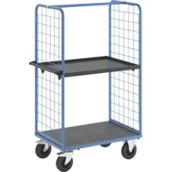 Etagenwagen mit Gitter-Seitenwänden, Vollgummireifen, Ladefläche 975 x 700 mm, 2 Etagen, mit Rand eurokraft pro