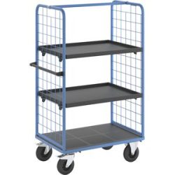 Etagenwagen mit Gitter-Seitenwänden, Vollgummireifen, Ladefläche 975 x 700 mm, 3 Etagen, mit Rand eurokraft pro