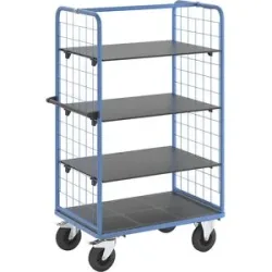Etagenwagen mit Gitter-Seitenwänden, Vollgummireifen, Ladefläche 975 x 700 mm, 4 Etagen eurokraft pro